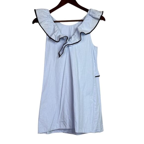 Zara Trafaluc Sleeveless Ruffle Cotton Mini Dress Side Zip Up XS Light Blue - Picture 4 of 15